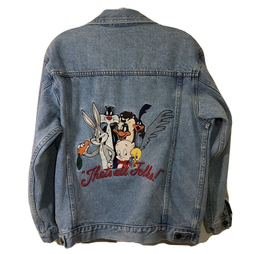 VTG Warner Bros Youth XL Jacket Thats All Folks Embroidered Jean Denim